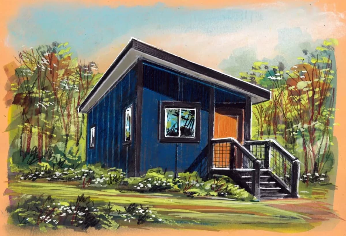 A Compact Cottages ADU on a wooded lot